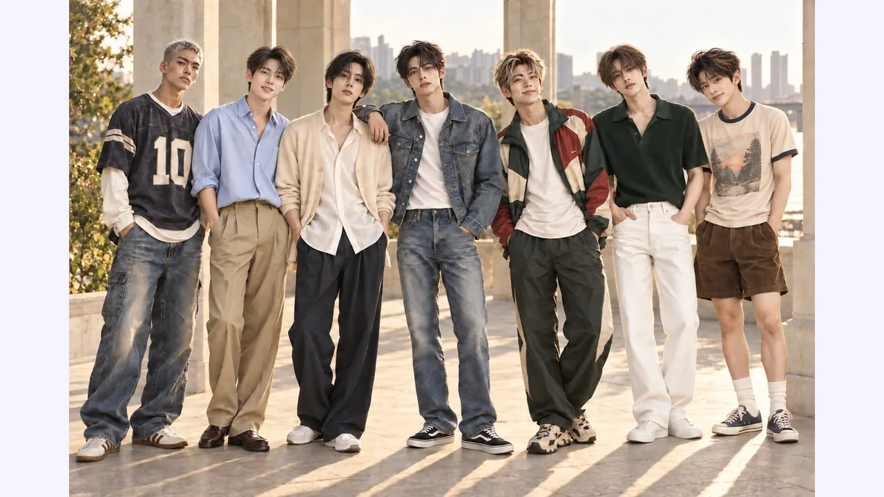 Seven DAYOFF virtual members standing together on a terrace.